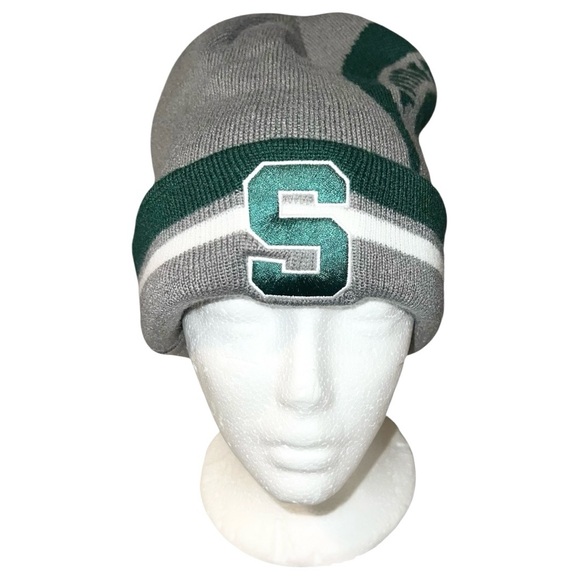 Captivating Beanie Hat Skull Cap Men’s Grey Green White Michigan State Spartans - Picture 1 of 5